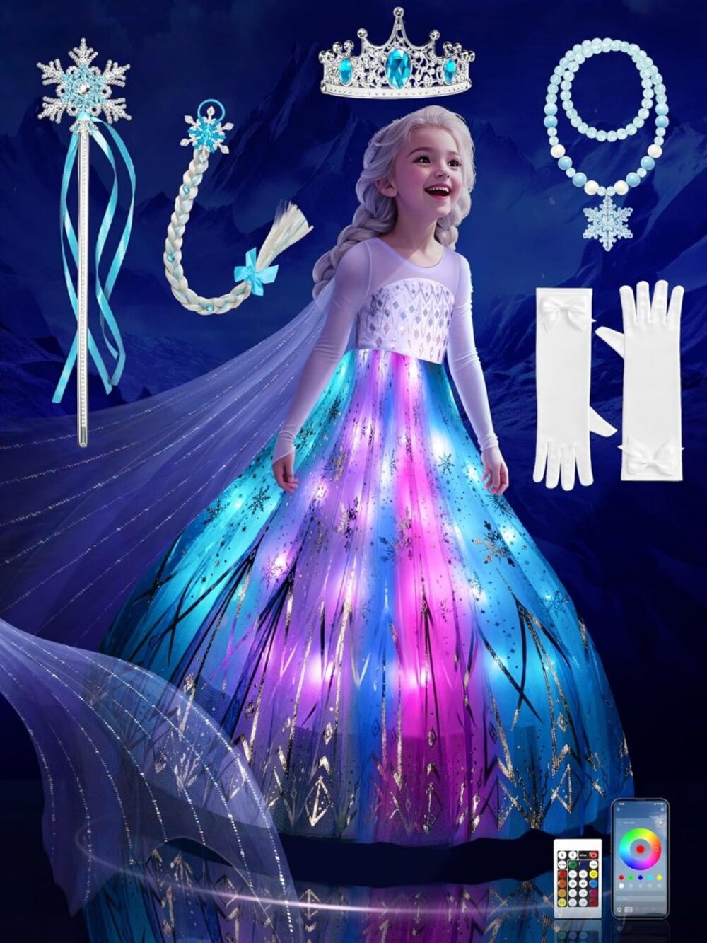 Light Up Princess Costume Dress for Girls 3-9 Birthday Halloween
